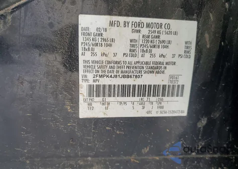 2018 Ford Edge Sel из США, поврежденный, VIN 2FMPK4J81JBB67807